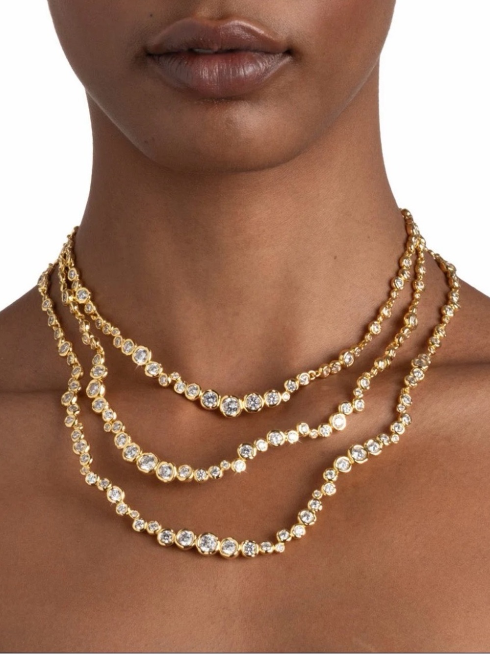ALEXIS BITTAR Asterales Gold Layered Necklace 3 Stand Bib Clear CZ JN01 JL21